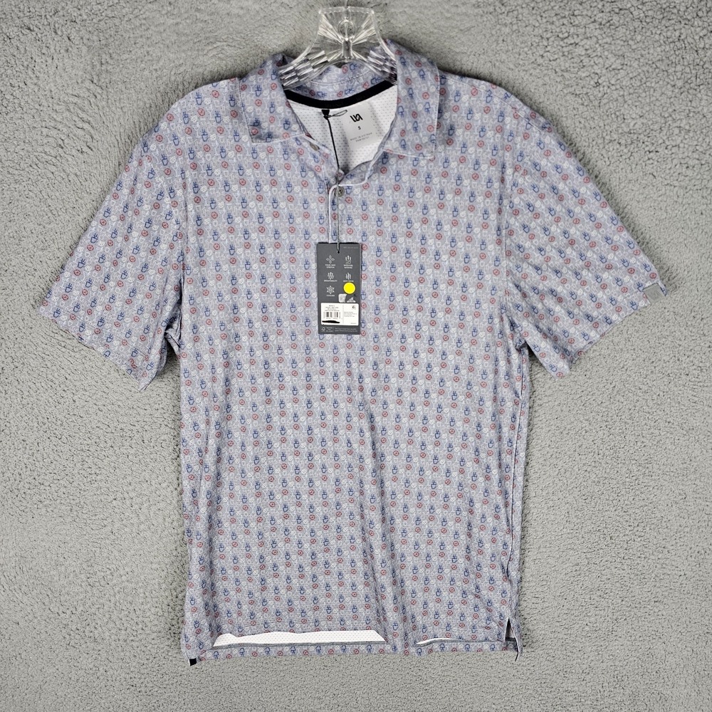 VRST Linear Libations Mesh Polo Shirt Men Small Pattern Golf Performance Popover